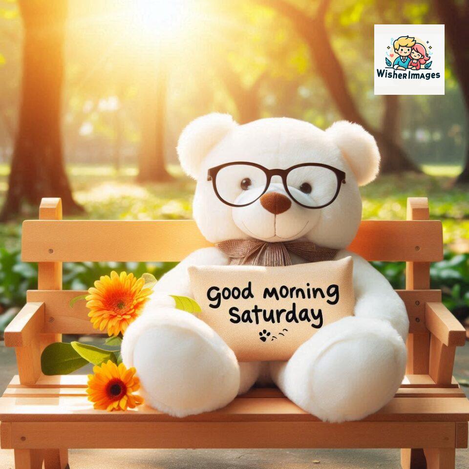 200+ Good morning Saturday free whatsapp images download 2 Good morning Saturday free whatsapp images download A cute teddy bear reclining on a wooden bench An orange flower rests on the bench ()