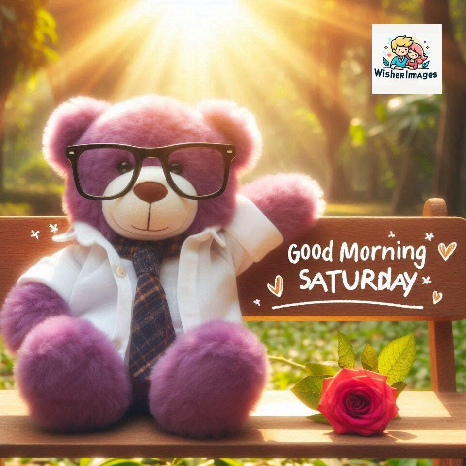 200+ Good morning Saturday free whatsapp images download 143 Good morning Saturday free whatsapp images download A cute teddy bear reclining on a wooden bench An orange flower rests on the bench ()
