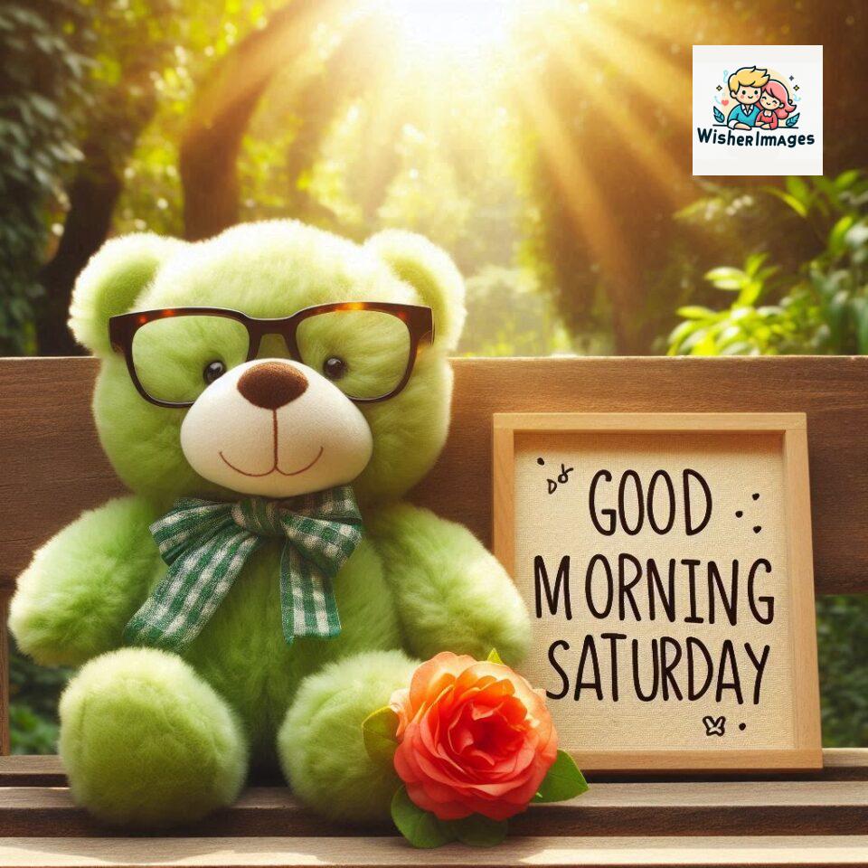 200+ Good morning Saturday free whatsapp images download 111 Good morning Saturday free whatsapp images download A cute teddy bear reclining on a wooden bench An orange flower rests on the bench ()