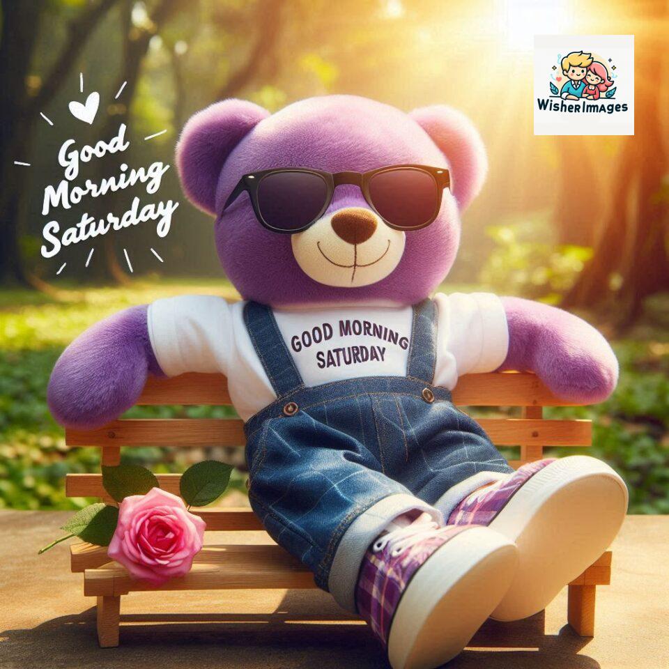 200+ Good morning Saturday free whatsapp images download 182 Good morning Saturday free whatsapp images download A cute teddy bear reclining on a wooden bench An orange flower rests on the bench ()