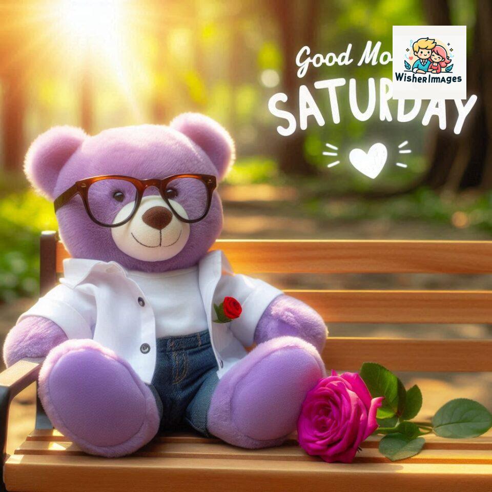 200+ Good morning Saturday free whatsapp images download 171 Good morning Saturday free whatsapp images download A cute teddy bear reclining on a wooden bench An orange flower rests on the bench ()