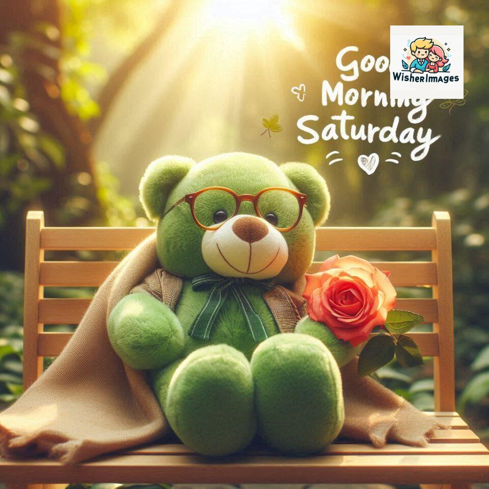 200+ Good morning Saturday free whatsapp images download 116 Good morning Saturday free whatsapp images download A cute teddy bear reclining on a wooden bench An orange flower rests on the bench ()