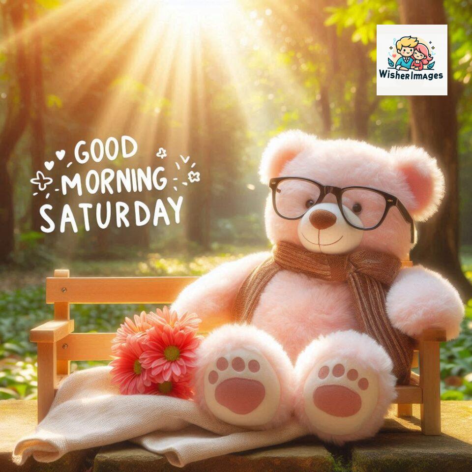 200+ Good morning Saturday free whatsapp images download 67 Good morning Saturday free whatsapp images download A cute teddy bear reclining on a wooden bench An orange flower rests on the bench ()