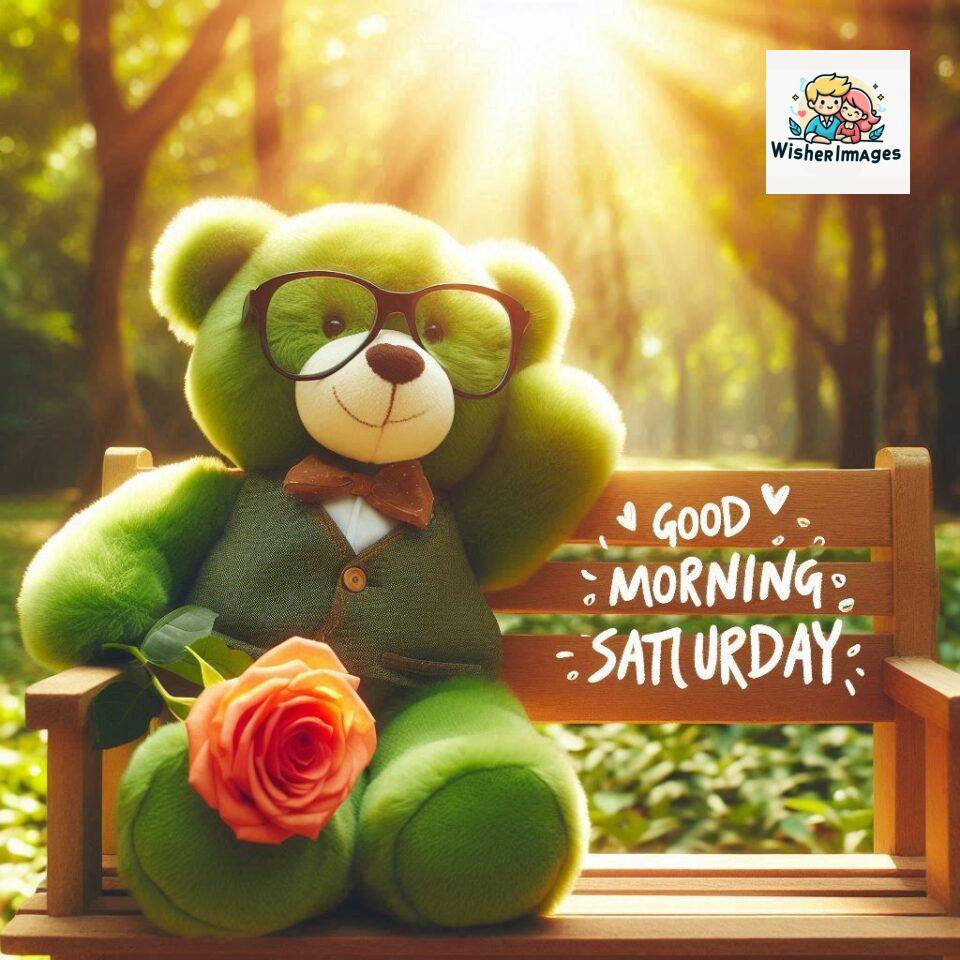 200+ Good morning Saturday free whatsapp images download 119 Good morning Saturday free whatsapp images download A cute teddy bear reclining on a wooden bench An orange flower rests on the bench ()