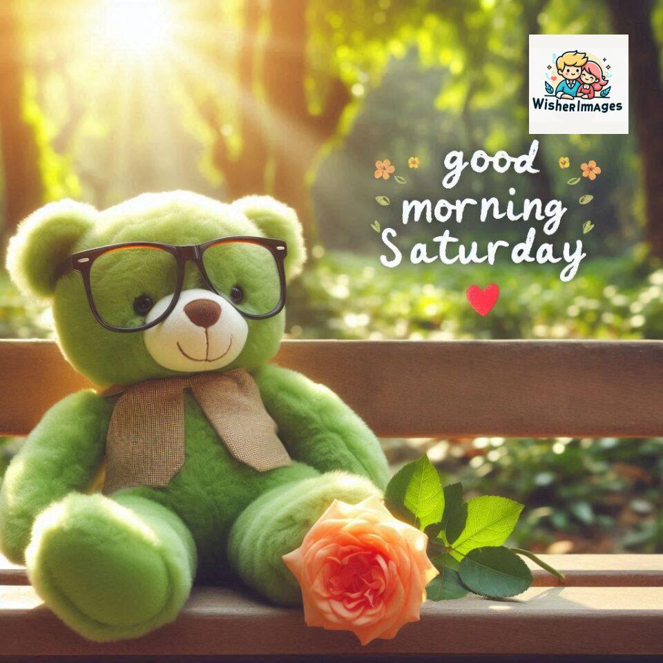 200+ Good morning Saturday free whatsapp images download 122 Good morning Saturday free whatsapp images download A cute teddy bear reclining on a wooden bench An orange flower rests on the bench ()