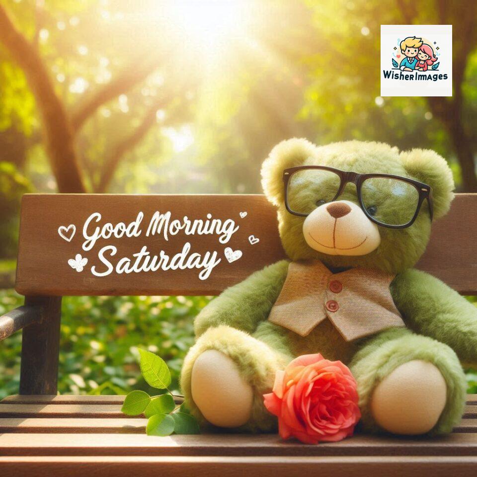 200+ Good morning Saturday free whatsapp images download 106 Good morning Saturday free whatsapp images download A cute teddy bear reclining on a wooden bench An orange flower rests on the bench ()
