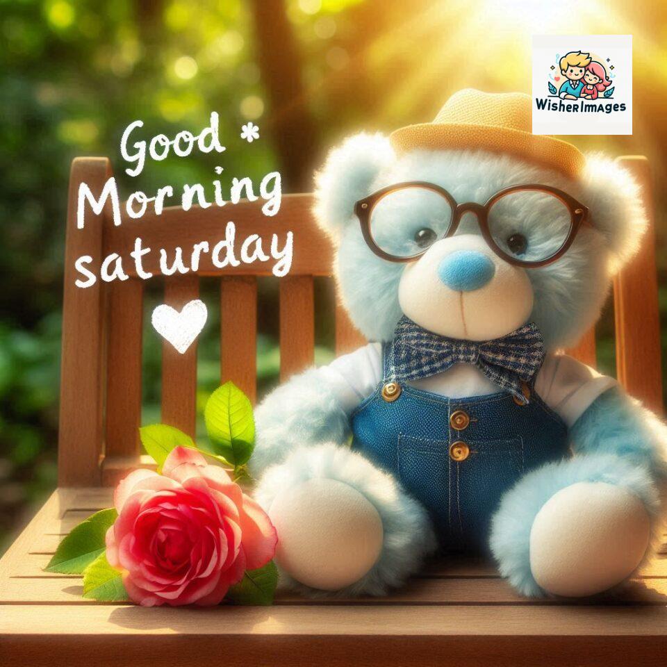200+ Good morning Saturday free whatsapp images download 91 Good morning Saturday free whatsapp images download A cute teddy bear reclining on a wooden bench An orange flower rests on the bench ()