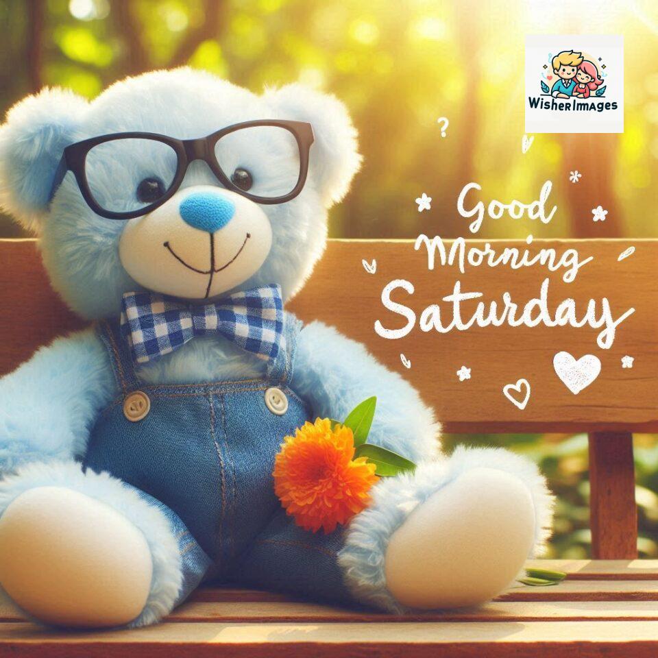 200+ Good morning Saturday free whatsapp images download 84 Good morning Saturday free whatsapp images download A cute teddy bear reclining on a wooden bench An orange flower rests on the bench ()