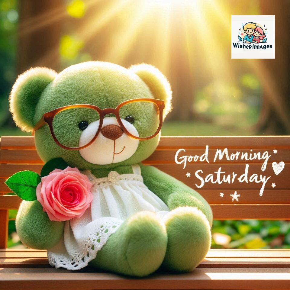200+ Good morning Saturday free whatsapp images download 135 Good morning Saturday free whatsapp images download A cute teddy bear reclining on a wooden bench An orange flower rests on the bench ()