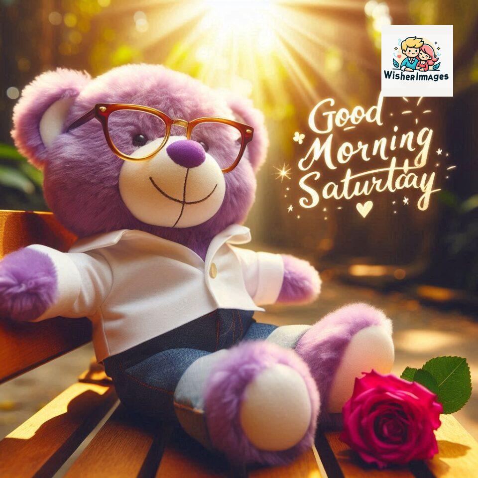 200+ Good morning Saturday free whatsapp images download 179 Good morning Saturday free whatsapp images download A cute teddy bear reclining on a wooden bench An orange flower rests on the bench ()