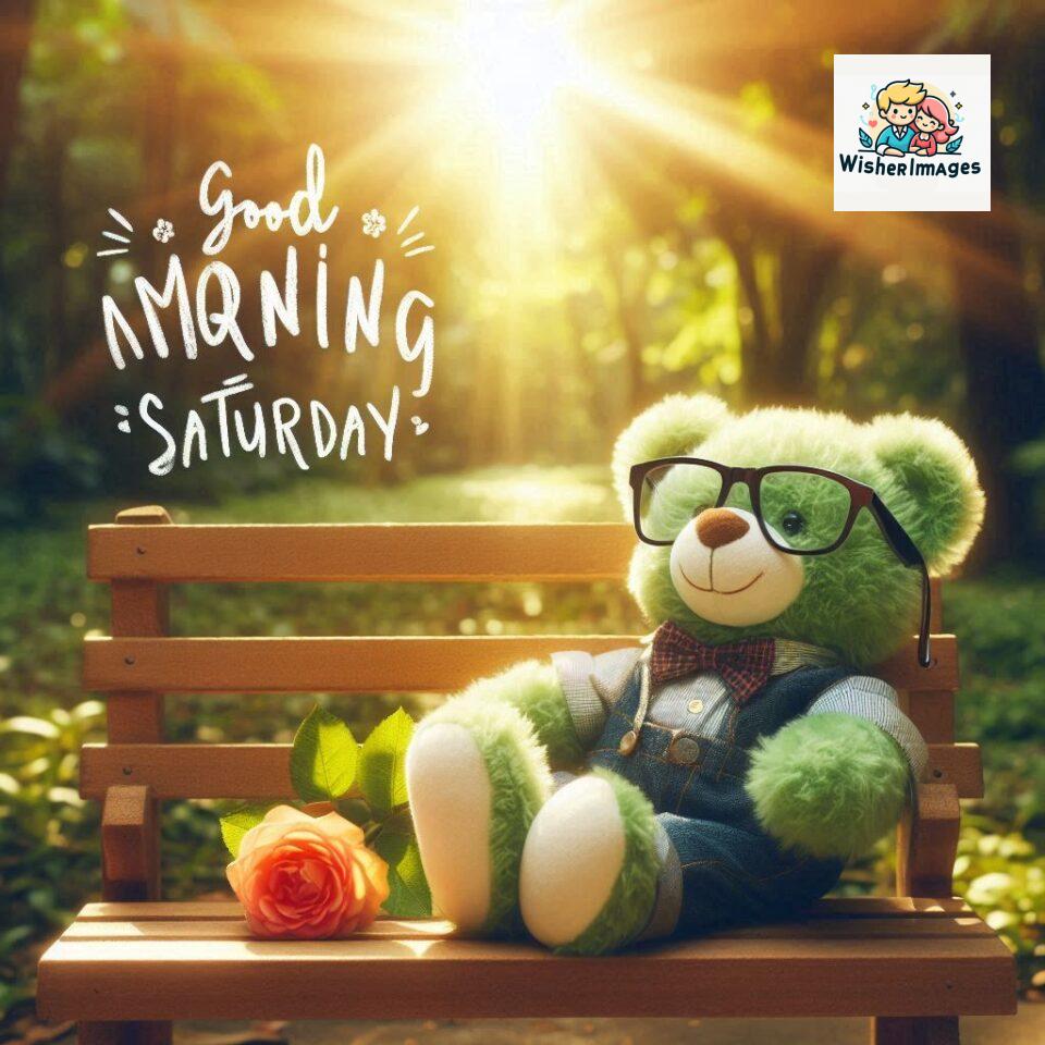 200+ Good morning Saturday free whatsapp images download 102 Good morning Saturday free whatsapp images download A cute teddy bear reclining on a wooden bench An orange flower rests on the bench ()