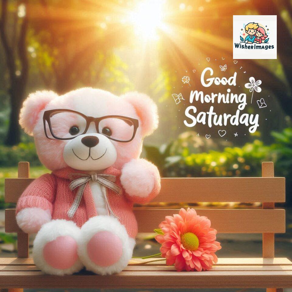 Good-morning-Saturday-free-whatsapp-images-download-A-cute-teddy-bear-reclining-on-a-wooden-bench-An-orange-flower-rests-on-the-bench_31-960x960 200+ Good morning Saturday free whatsapp images download