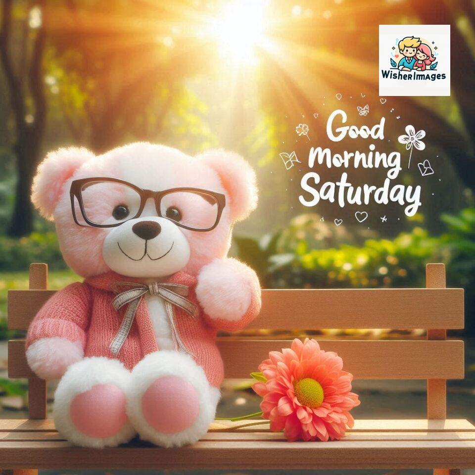200+ Good morning Saturday free whatsapp images download 73 Good morning Saturday free whatsapp images download A cute teddy bear reclining on a wooden bench An orange flower rests on the bench ()