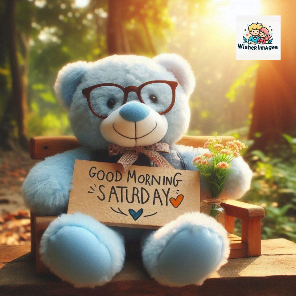 200+ Good morning Saturday free whatsapp images download 85 Good morning Saturday free whatsapp images download A cute teddy bear reclining on a wooden bench An orange flower rests on the bench ()