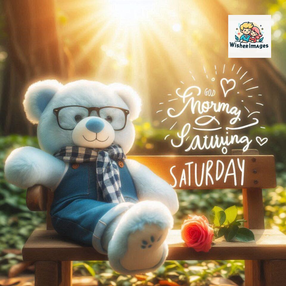 200+ Good morning Saturday free whatsapp images download 89 Good morning Saturday free whatsapp images download A cute teddy bear reclining on a wooden bench An orange flower rests on the bench ()
