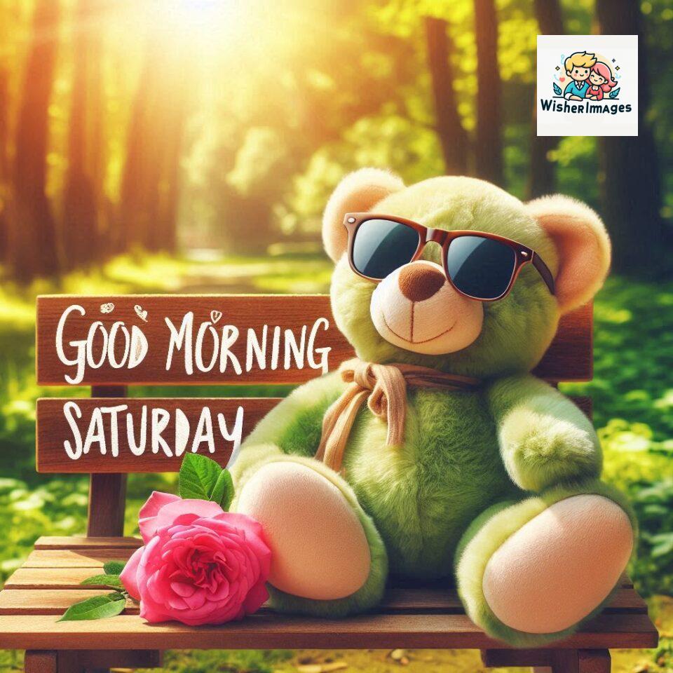 200+ Good morning Saturday free whatsapp images download 132 Good morning Saturday free whatsapp images download A cute teddy bear reclining on a wooden bench An orange flower rests on the bench ()