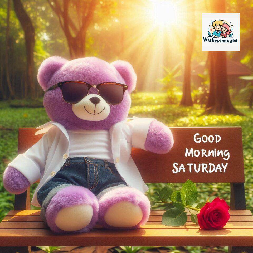 200+ Good morning Saturday free whatsapp images download 166 Good morning Saturday free whatsapp images download A cute teddy bear reclining on a wooden bench An orange flower rests on the bench ()