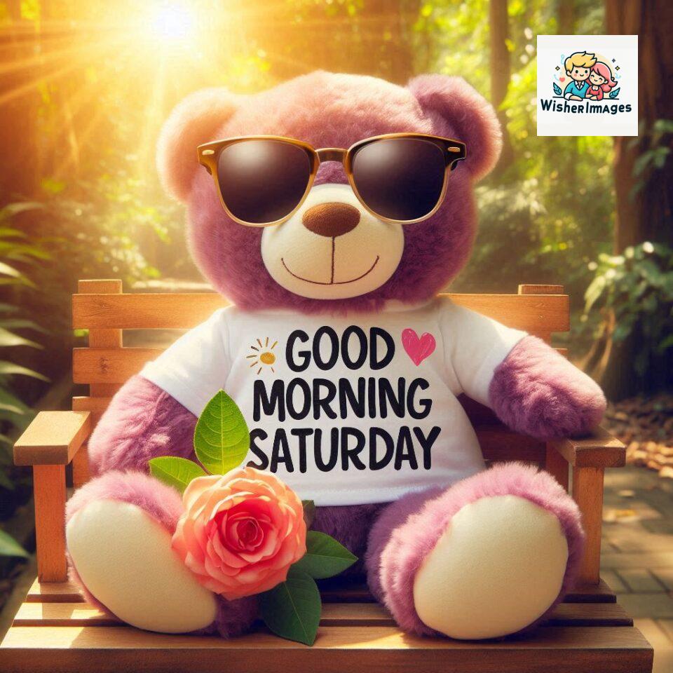 200+ Good morning Saturday free whatsapp images download 170 Good morning Saturday free whatsapp images download A cute teddy bear reclining on a wooden bench An orange flower rests on the bench ()
