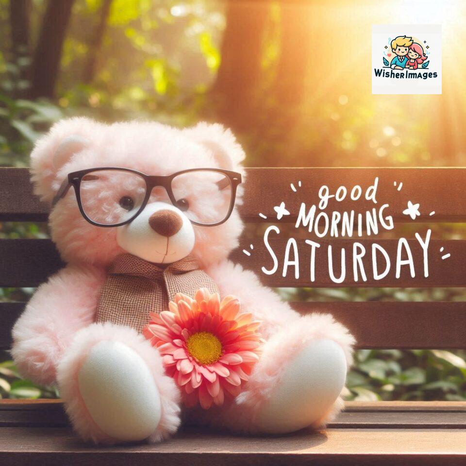 200+ Good morning Saturday free whatsapp images download 62 Good morning Saturday free whatsapp images download A cute teddy bear reclining on a wooden bench An orange flower rests on the bench ()
