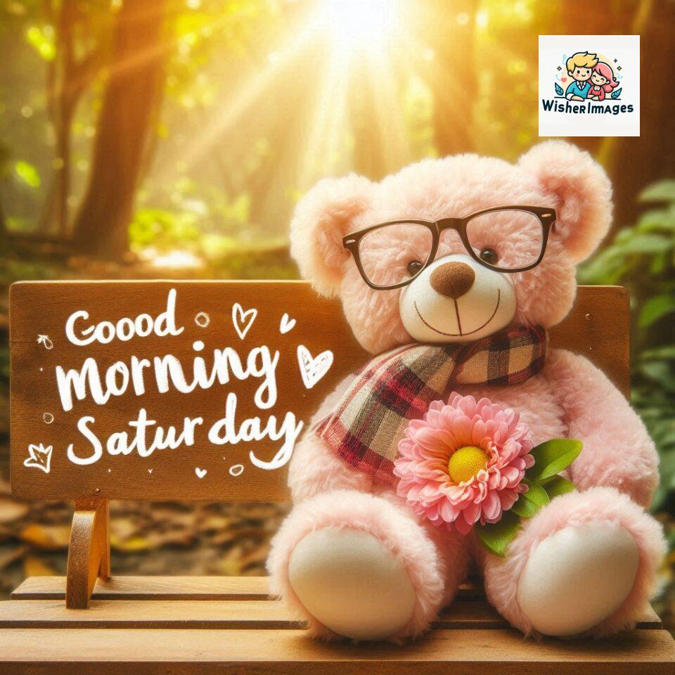 200+ Good morning Saturday free whatsapp images download 77 Good morning Saturday free whatsapp images download A cute teddy bear reclining on a wooden bench An orange flower rests on the bench ()
