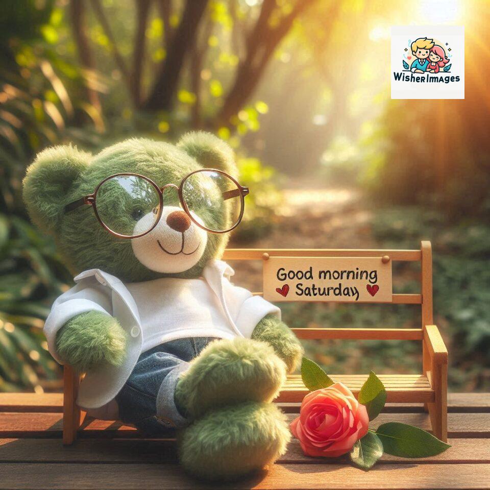 200+ Good morning Saturday free whatsapp images download 140 Good morning Saturday free whatsapp images download A cute teddy bear reclining on a wooden bench An orange flower rests on the bench ()