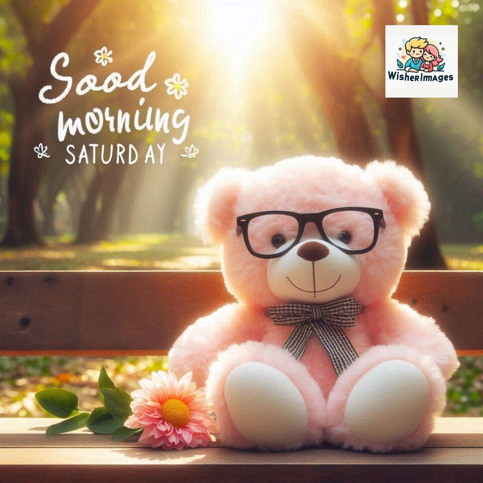 200+ Good morning Saturday free whatsapp images download 76 Good morning Saturday free whatsapp images download A cute teddy bear reclining on a wooden bench An orange flower rests on the bench ()