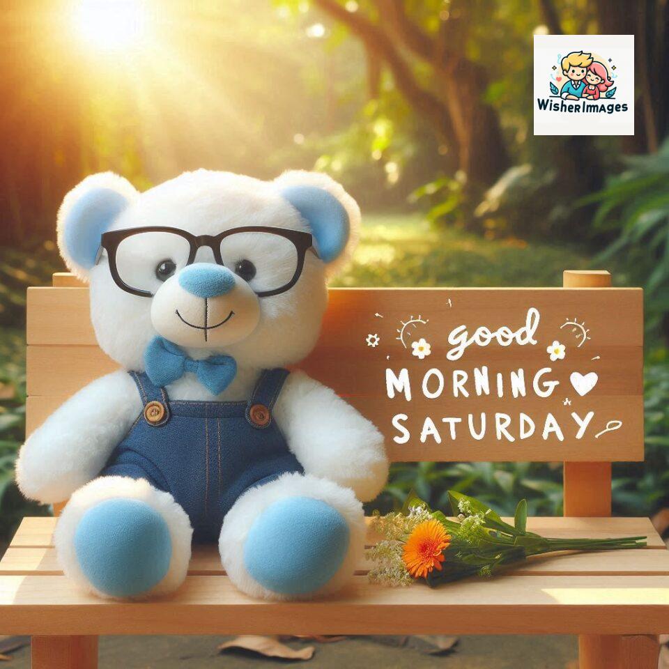 200+ Good morning Saturday free whatsapp images download 82 Good morning Saturday free whatsapp images download A cute teddy bear reclining on a wooden bench An orange flower rests on the bench ()
