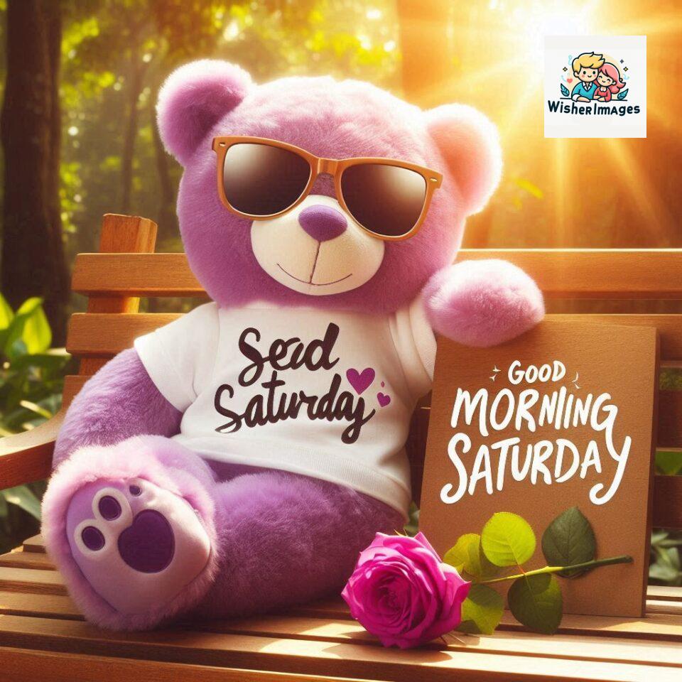 200+ Good morning Saturday free whatsapp images download 172 Good morning Saturday free whatsapp images download A cute teddy bear reclining on a wooden bench An orange flower rests on the bench ()
