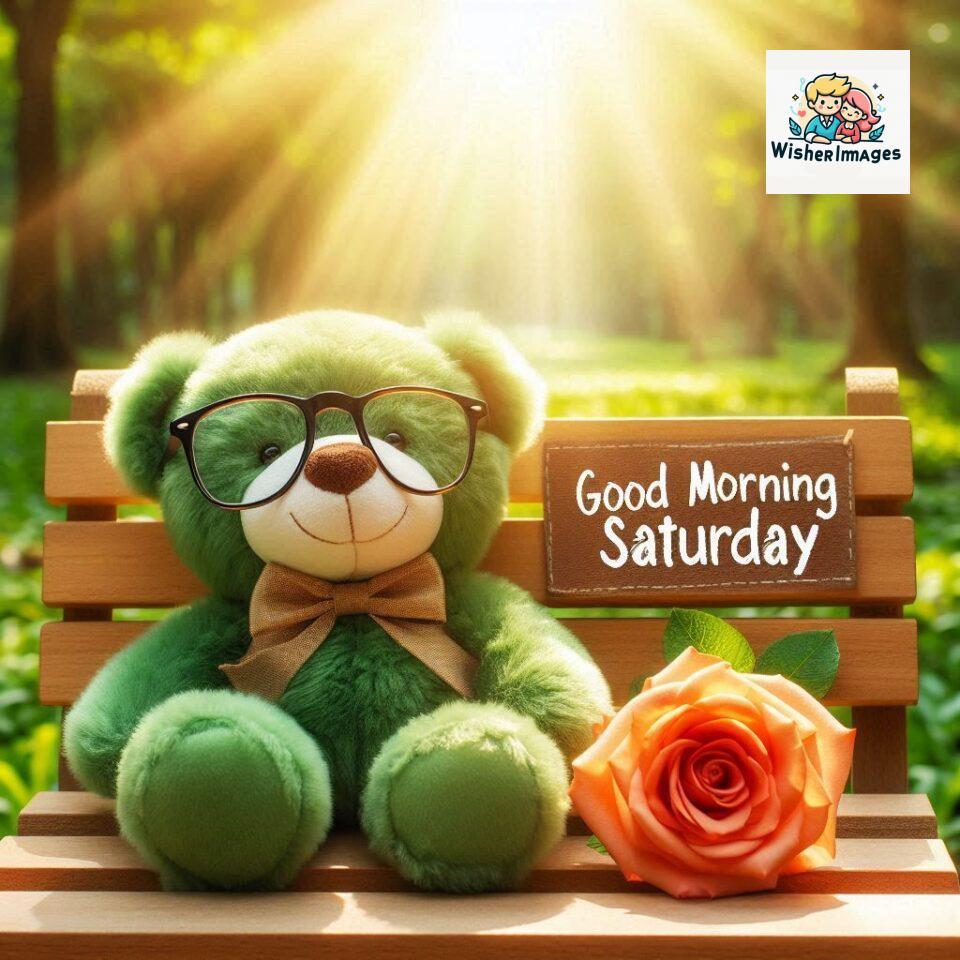 200+ Good morning Saturday free whatsapp images download 120 Good morning Saturday free whatsapp images download A cute teddy bear reclining on a wooden bench An orange flower rests on the bench ()