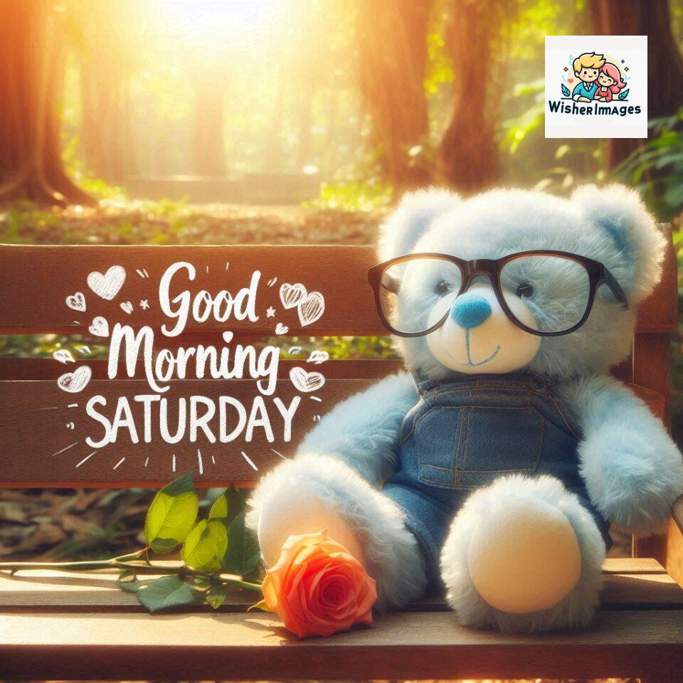200+ Good morning Saturday free whatsapp images download 97 Good morning Saturday free whatsapp images download A cute teddy bear reclining on a wooden bench An orange flower rests on the bench ()