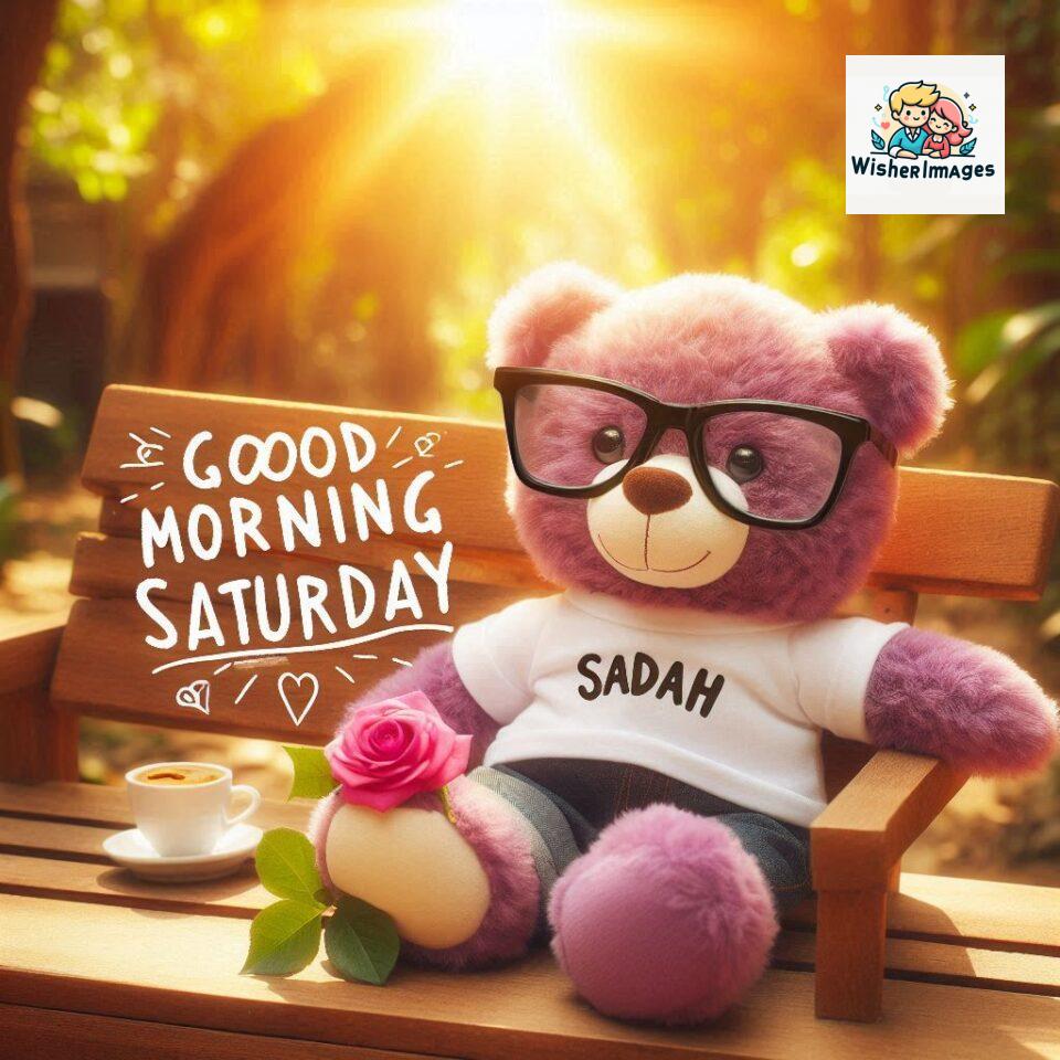 200+ Good morning Saturday free whatsapp images download 173 Good morning Saturday free whatsapp images download A cute teddy bear reclining on a wooden bench An orange flower rests on the bench ()