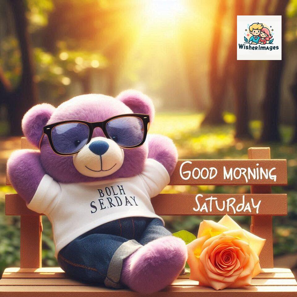 200+ Good morning Saturday free whatsapp images download 167 Good morning Saturday free whatsapp images download A cute teddy bear reclining on a wooden bench An orange flower rests on the bench ()