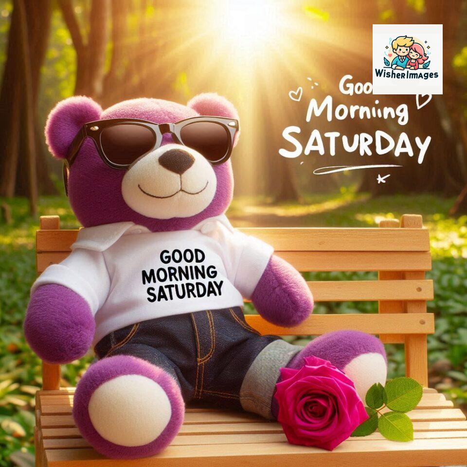 200+ Good morning Saturday free whatsapp images download 168 Good morning Saturday free whatsapp images download A cute teddy bear reclining on a wooden bench An orange flower rests on the bench ()