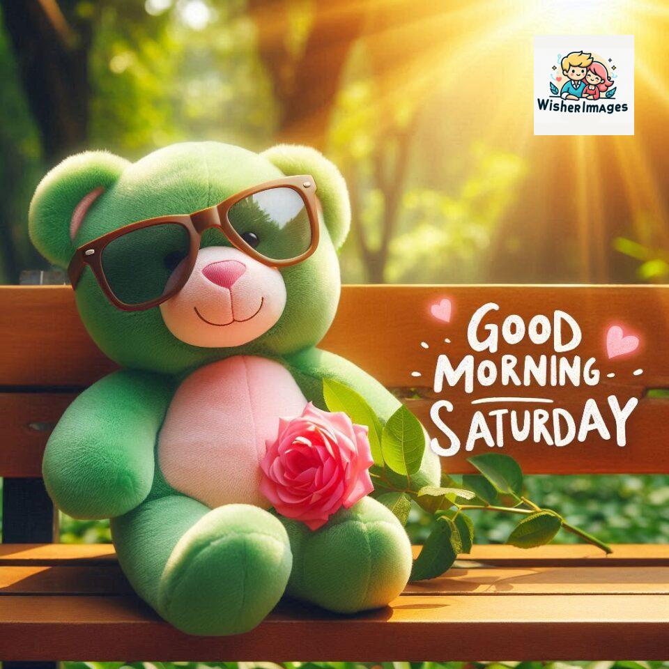200+ Good morning Saturday free whatsapp images download 127 Good morning Saturday free whatsapp images download A cute teddy bear reclining on a wooden bench An orange flower rests on the bench ()