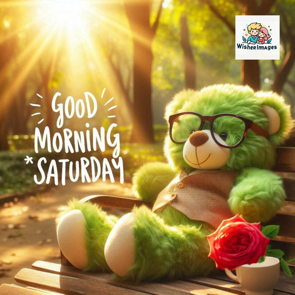 200+ Good morning Saturday free whatsapp images download 112 Good morning Saturday free whatsapp images download A cute teddy bear reclining on a wooden bench An orange flower rests on the bench ()