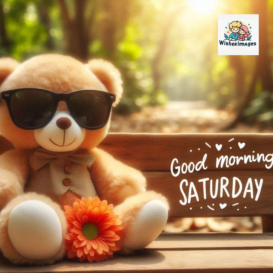 200+ Good morning Saturday free whatsapp images download 34 Good morning Saturday free whatsapp images download A cute teddy bear reclining on a wooden bench An orange flower rests on the bench ()