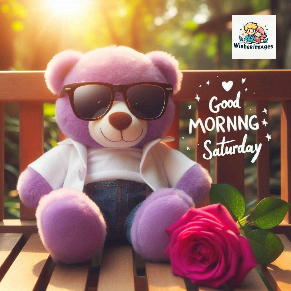 200+ Good morning Saturday free whatsapp images download 160 Good morning Saturday free whatsapp images download A cute teddy bear reclining on a wooden bench An orange flower rests on the bench ()