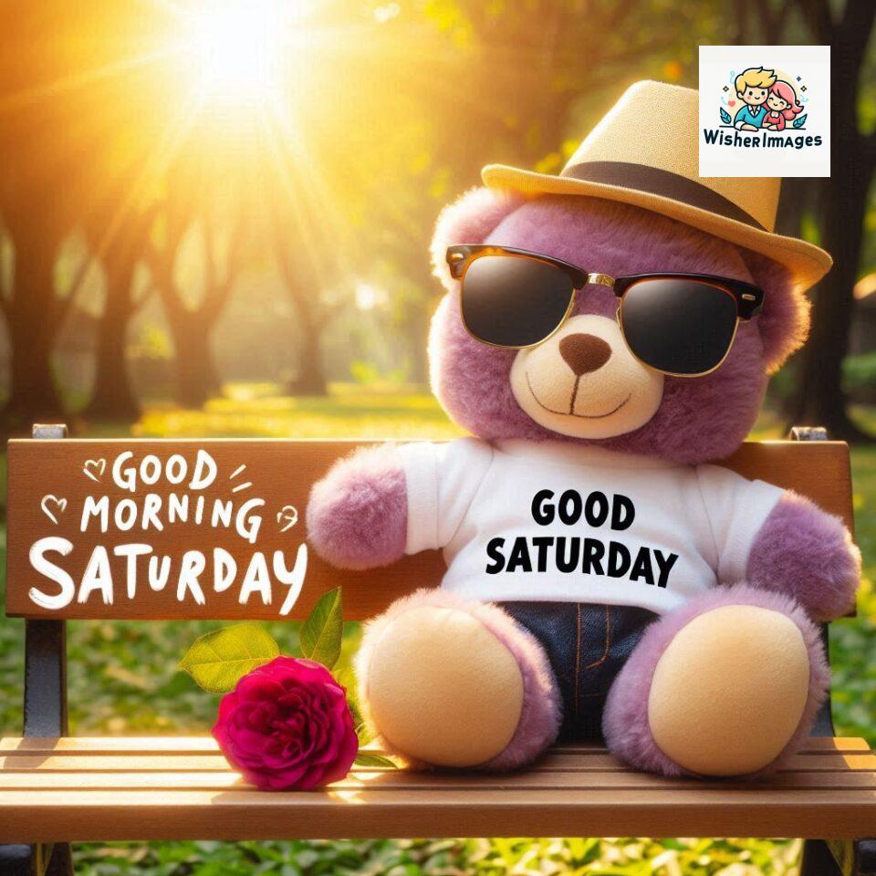 200+ Good morning Saturday free whatsapp images download 159 Good morning Saturday free whatsapp images download A cute teddy bear reclining on a wooden bench An orange flower rests on the bench ()