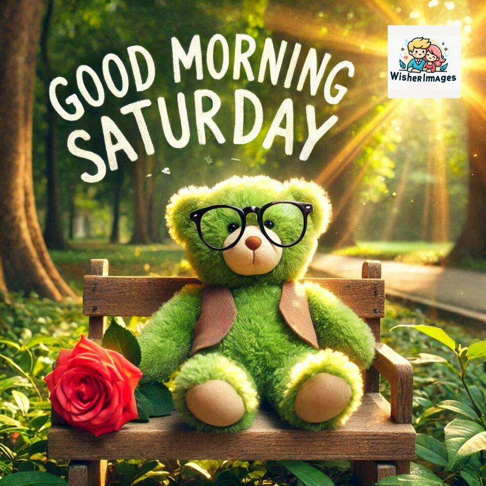 200+ Good morning Saturday free whatsapp images download 115 Good morning Saturday free whatsapp images download A cute teddy bear reclining on a wooden bench An orange flower rests on the bench ()