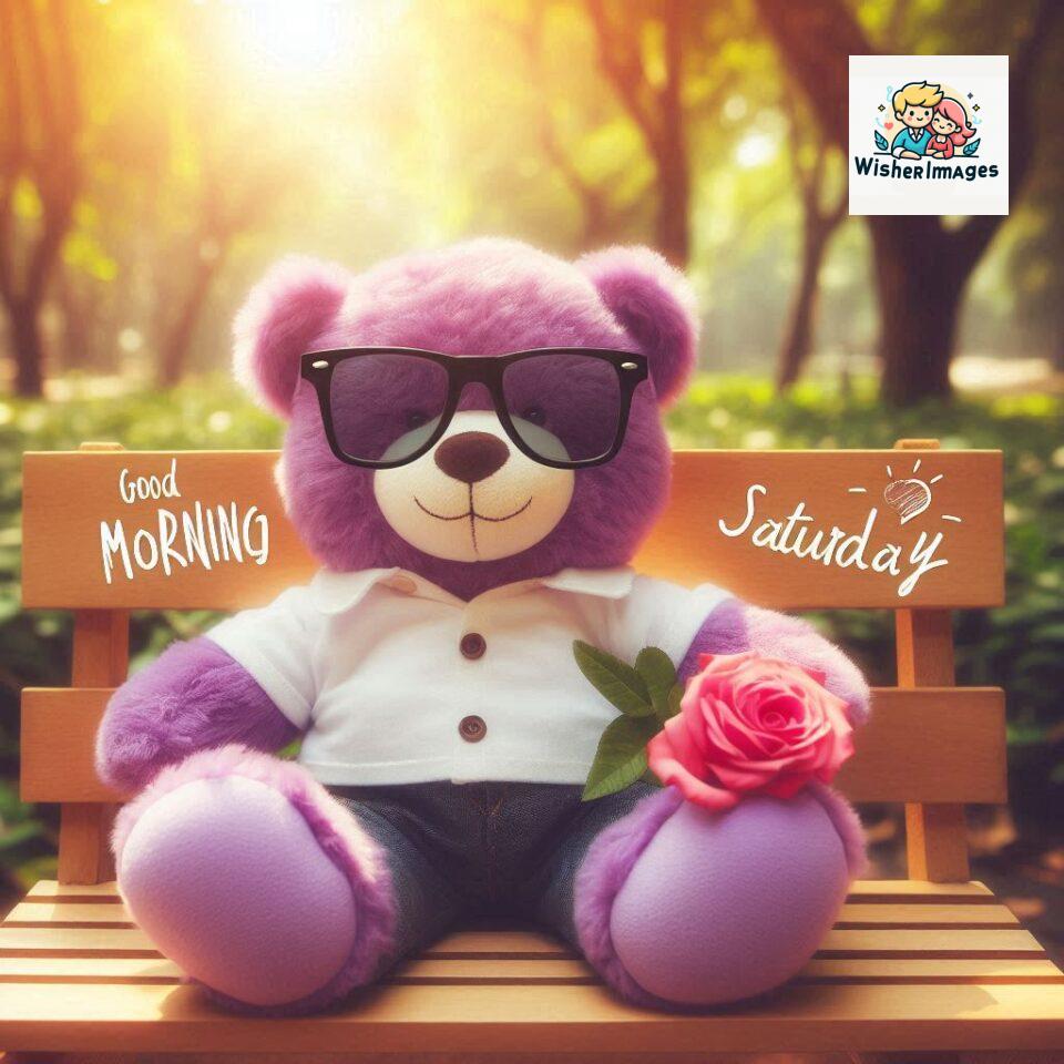 200+ Good morning Saturday free whatsapp images download 151 Good morning Saturday free whatsapp images download A cute teddy bear reclining on a wooden bench An orange flower rests on the bench ()