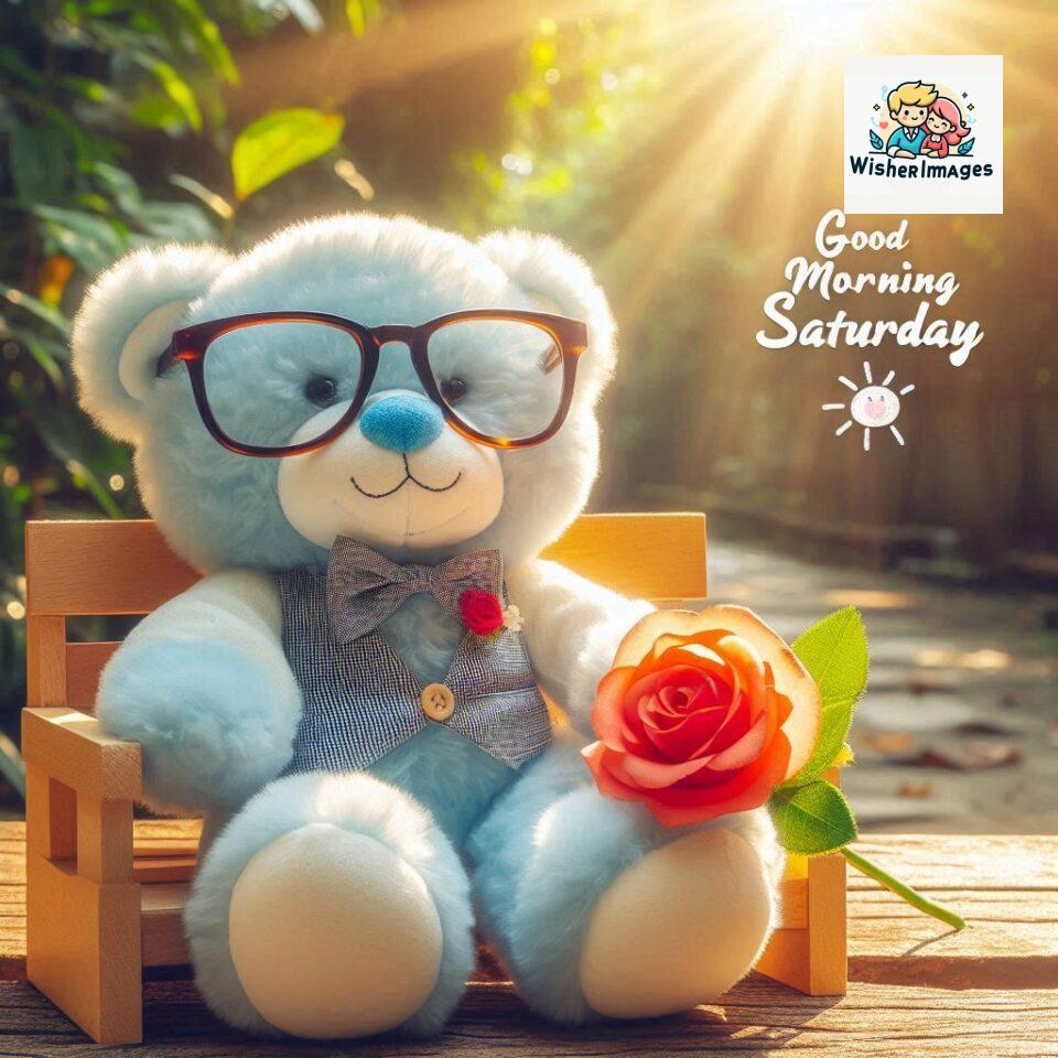 200+ Good morning Saturday free whatsapp images download 88 Good morning Saturday free whatsapp images download A cute teddy bear reclining on a wooden bench An orange flower rests on the bench ()