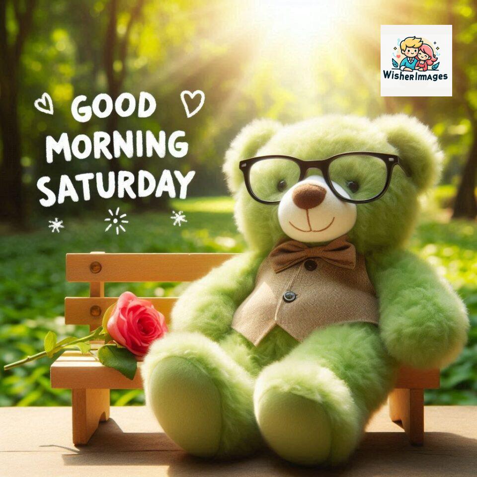 200+ Good morning Saturday free whatsapp images download 109 Good morning Saturday free whatsapp images download A cute teddy bear reclining on a wooden bench An orange flower rests on the bench ()