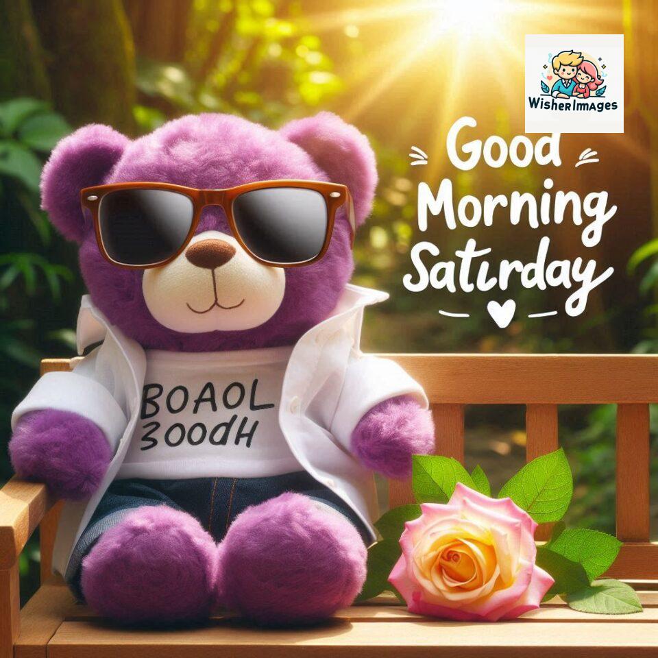 200+ Good morning Saturday free whatsapp images download 169 Good morning Saturday free whatsapp images download A cute teddy bear reclining on a wooden bench An orange flower rests on the bench ()