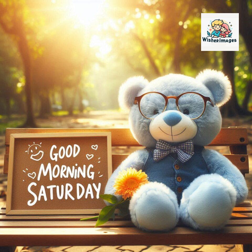 200+ Good morning Saturday free whatsapp images download 78 Good morning Saturday free whatsapp images download A cute teddy bear reclining on a wooden bench An orange flower rests on the bench ()