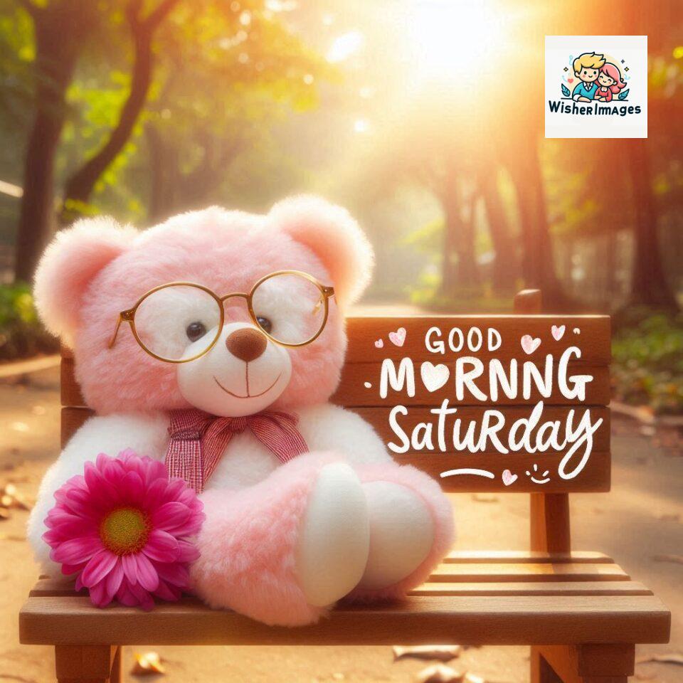 200+ Good morning Saturday free whatsapp images download 68 Good morning Saturday free whatsapp images download A cute teddy bear reclining on a wooden bench An orange flower rests on the bench ()