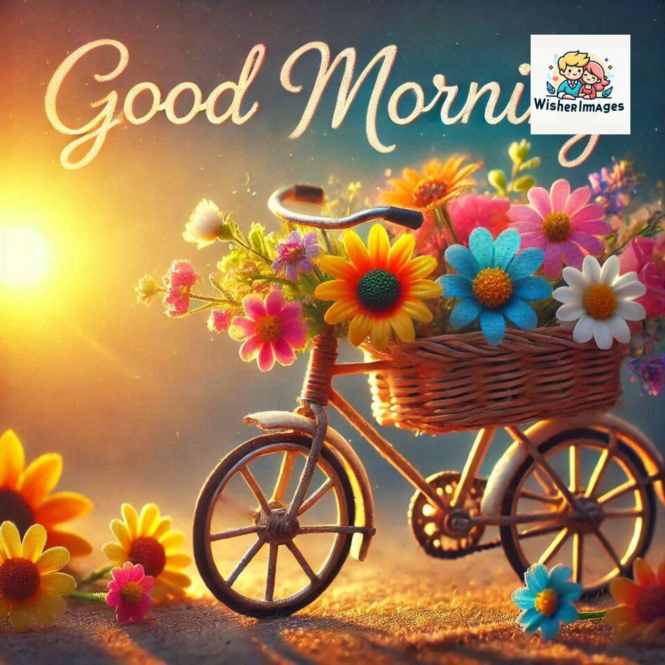 free good morning images for whatsapp miniature bicycle with flowers good morning sunrise jpg ()