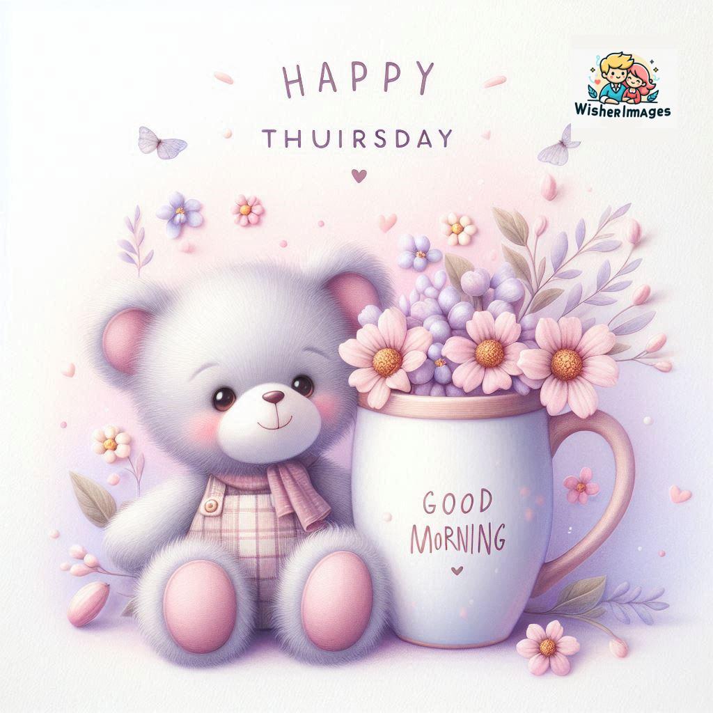 happy thursday good morning images for whatsapp in english thursday good morning images with cup flowers