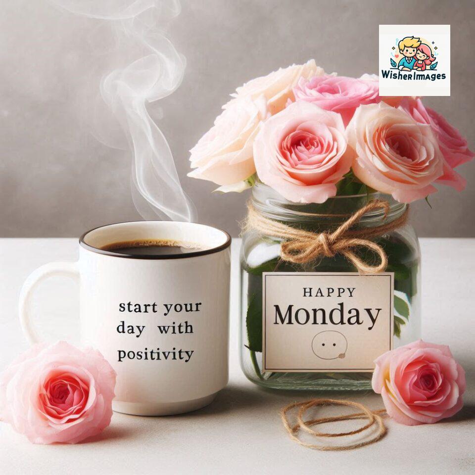 start your day with positivity happy monday blue flowers coffee mug ()