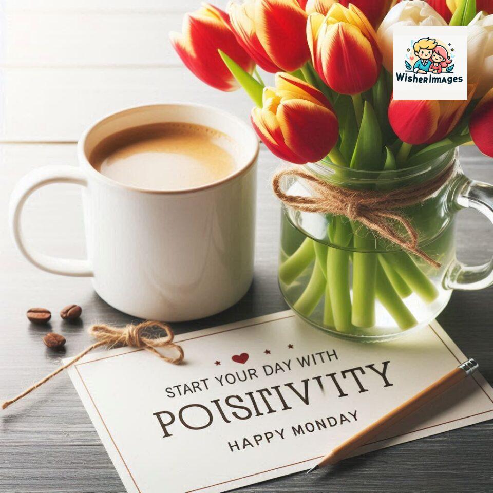 start your day with positivity happy monday blue flowers coffee mug ()