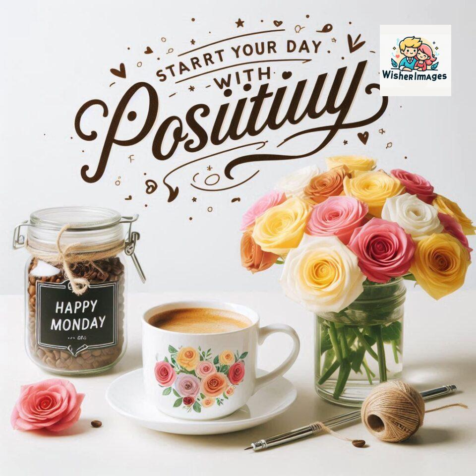 start your day with positivity happy monday blue flowers coffee mug ()